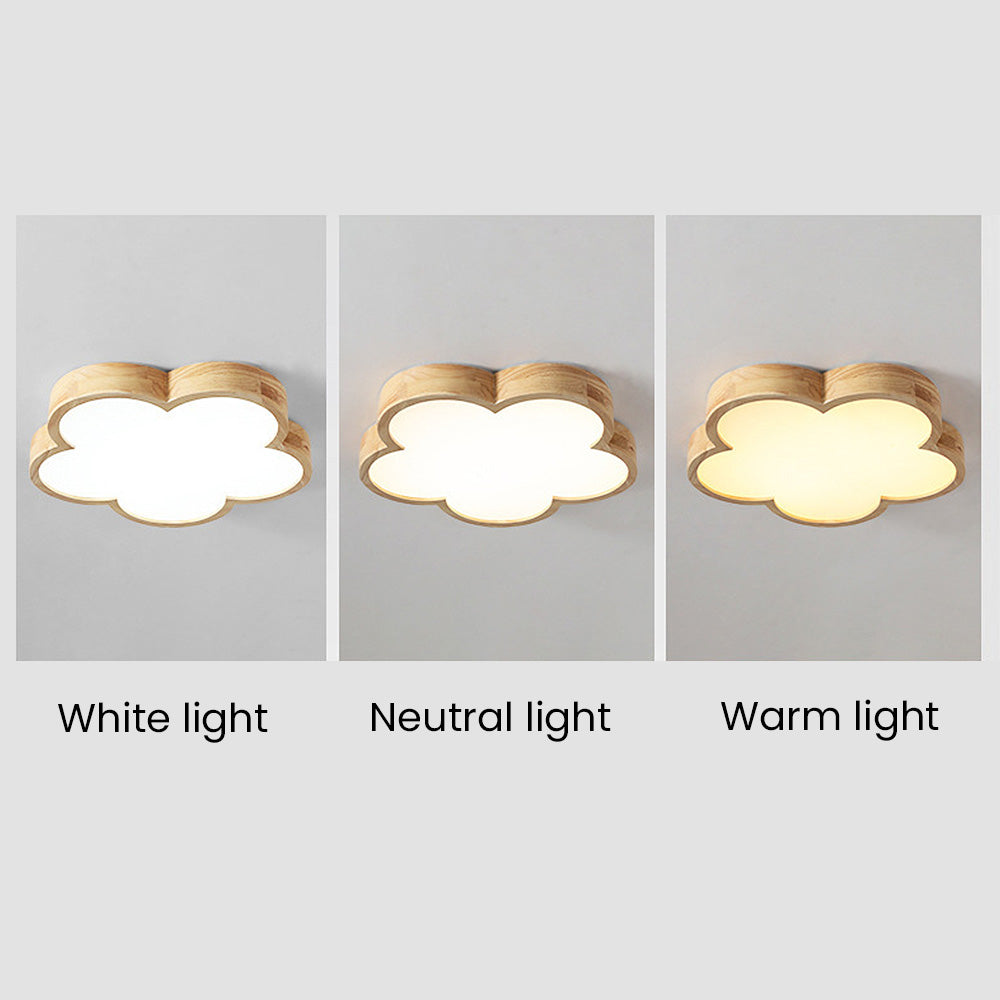 Simple Flowers Wabi-Sabi Wood LED Ceiling Light For Bedroom