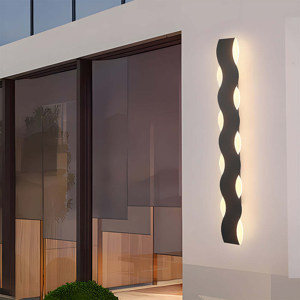 Contemporary Industrial Textured Black Slim Ribbon LED Wall Sconces for Courtyard 
