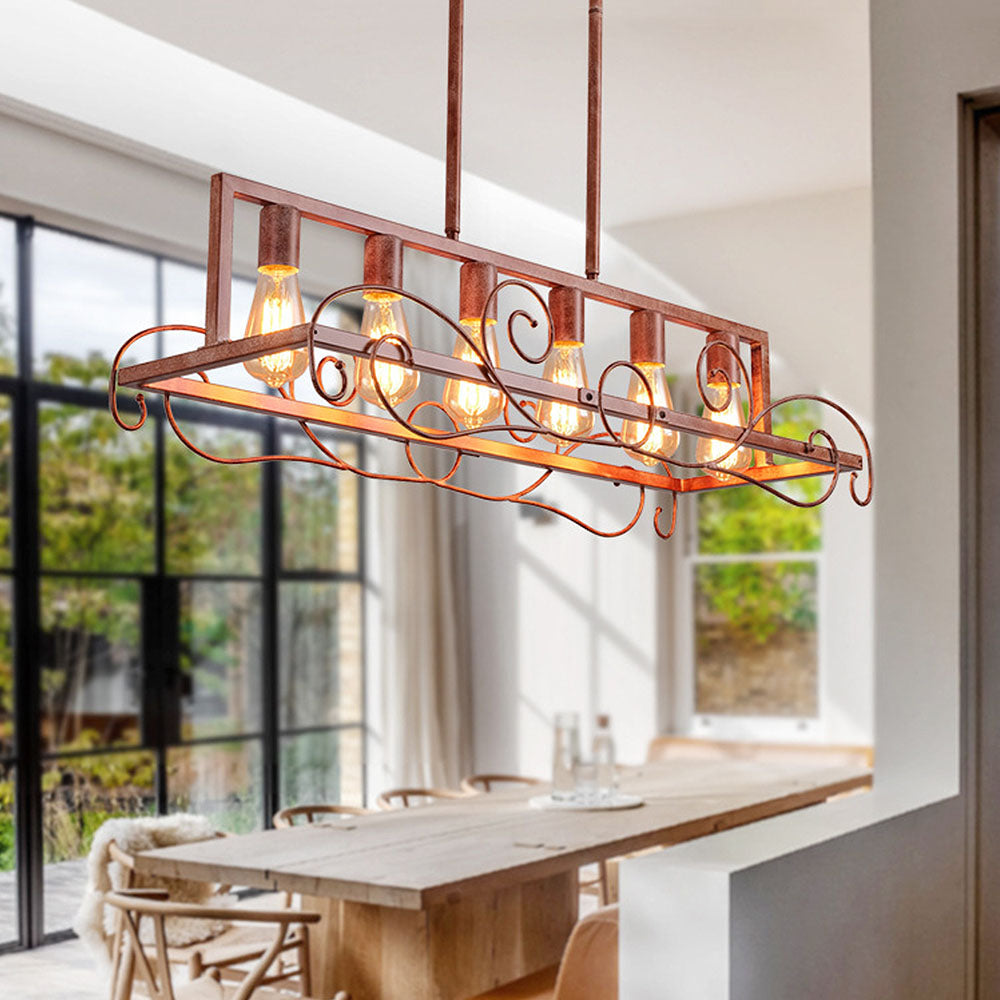 6 Bulbs Brown Metal Kitchen Island Pendant Lights