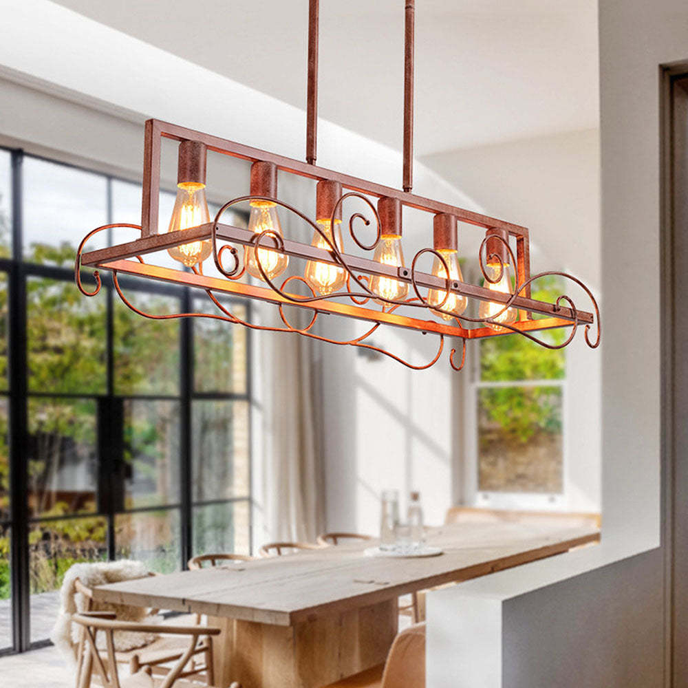 6 Bulbs Brown Metal Kitchen Island Pendant Lights