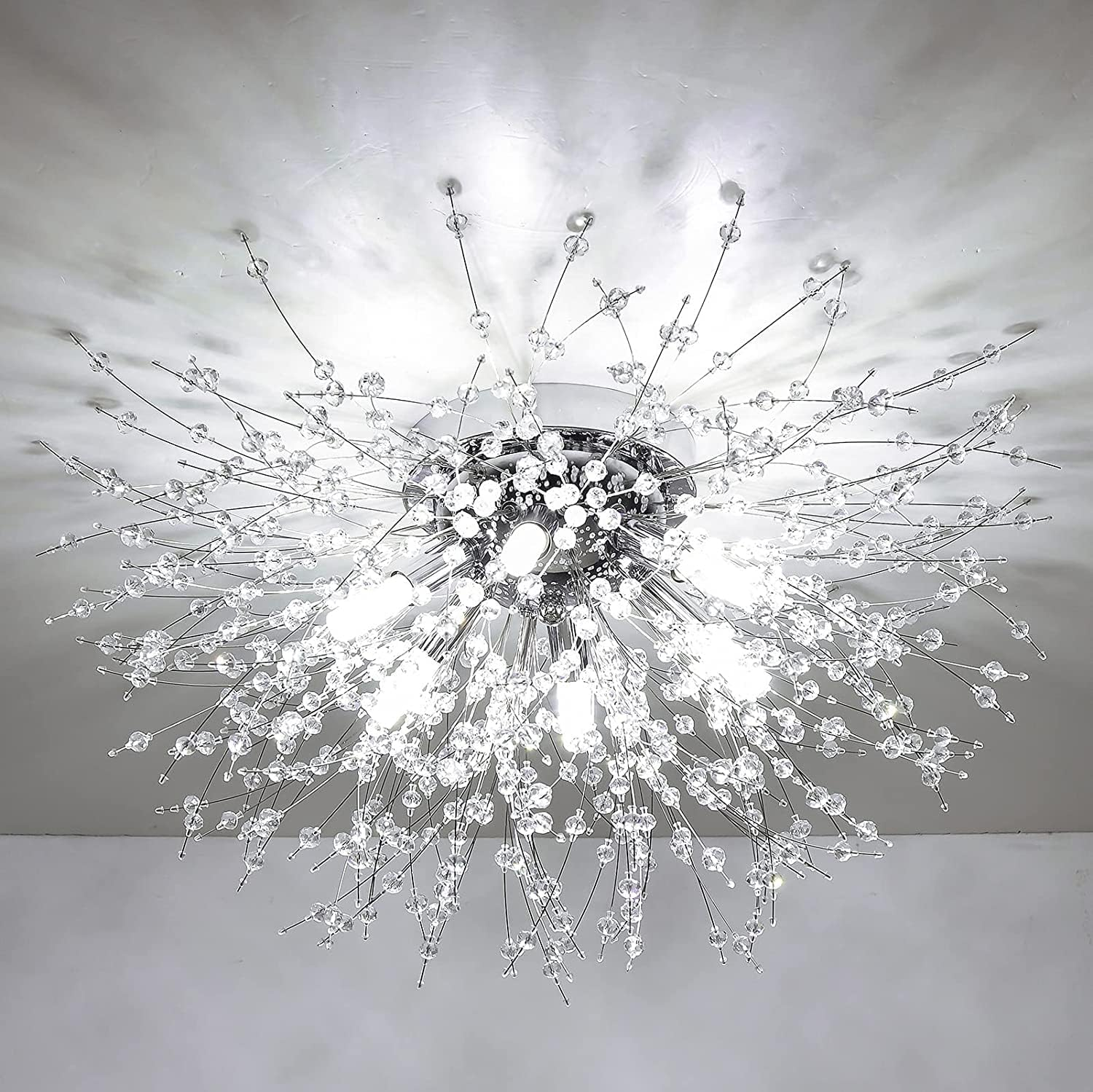 Modern Luxurious Gold Crystal Sputnik Flush Mount Ceiling Light for Living Room