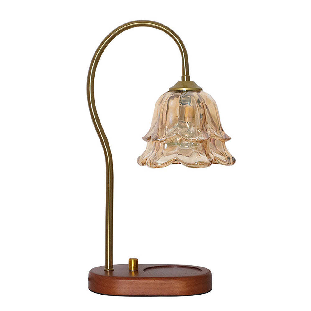 Vintage Mini Glass Flower Shape Wood Candle Warmer Light