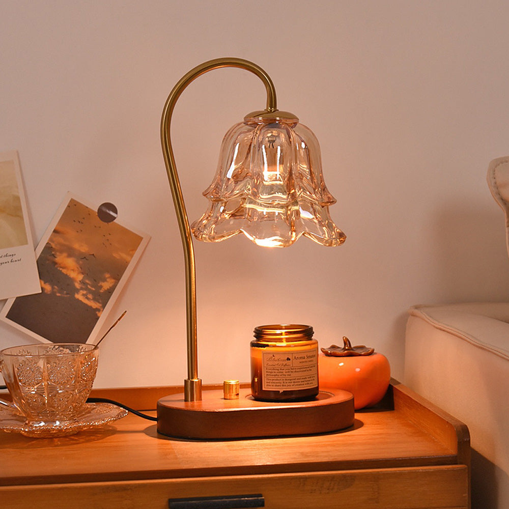 Vintage Mini Glass Flower Shape Wood Candle Warmer Lamp