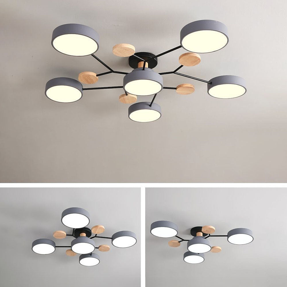 Contemporary Multi-Head Round Iron LED Semi-Flush Chandelier
