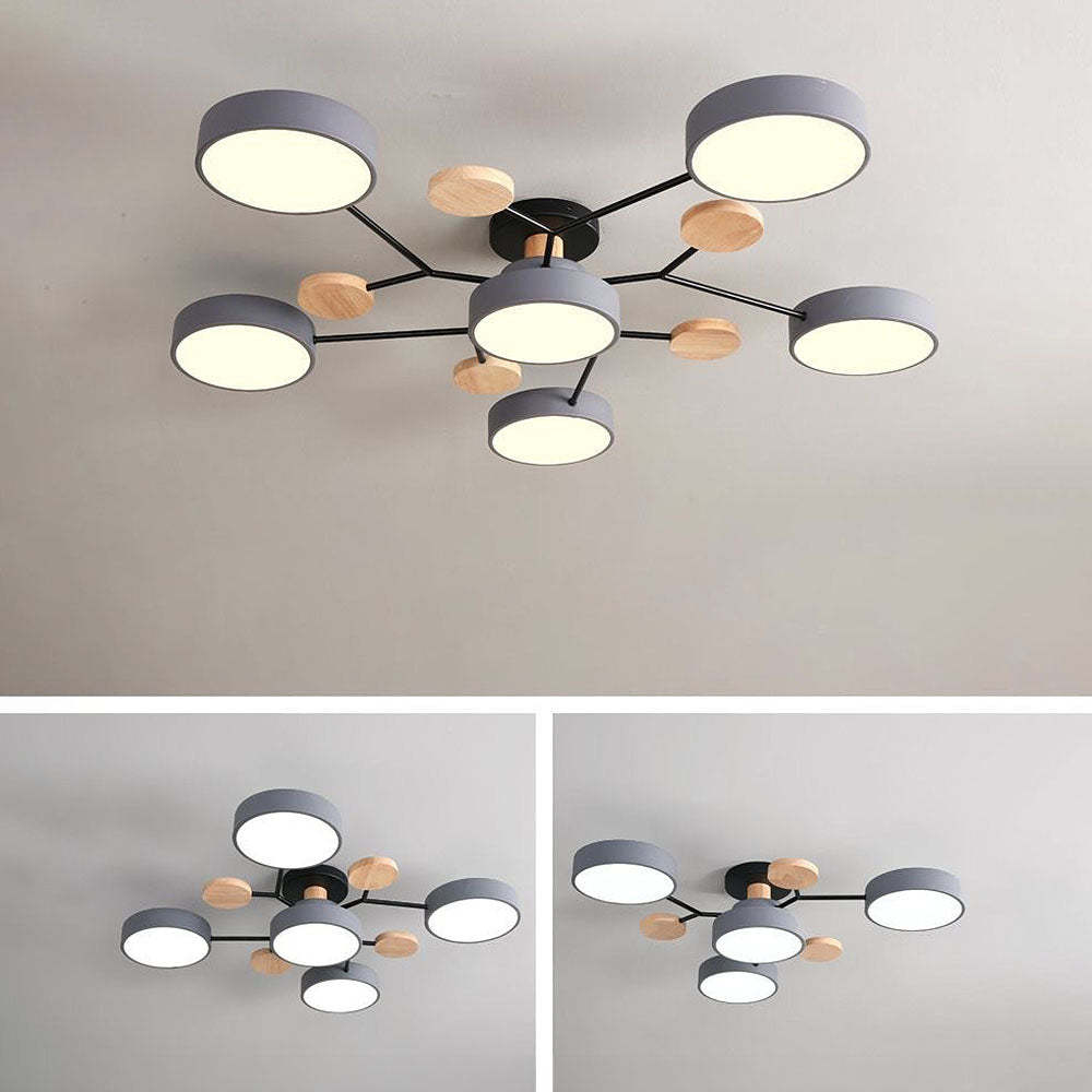 Contemporary Multi-Head Round Iron LED Semi-Flush Chandelier