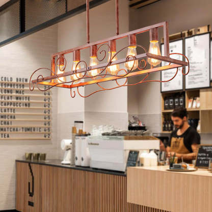 6 Bulbs Brown Metal Kitchen Island Pendant Lights