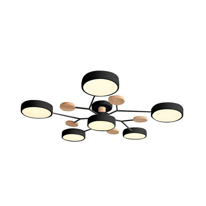 Contemporary Multi-Head Round Iron LED Semi-Flush Chandelier