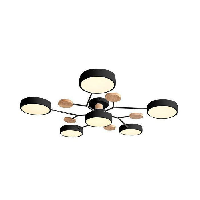 Contemporary Multi-Head Round Iron LED Semi-Flush Chandelier