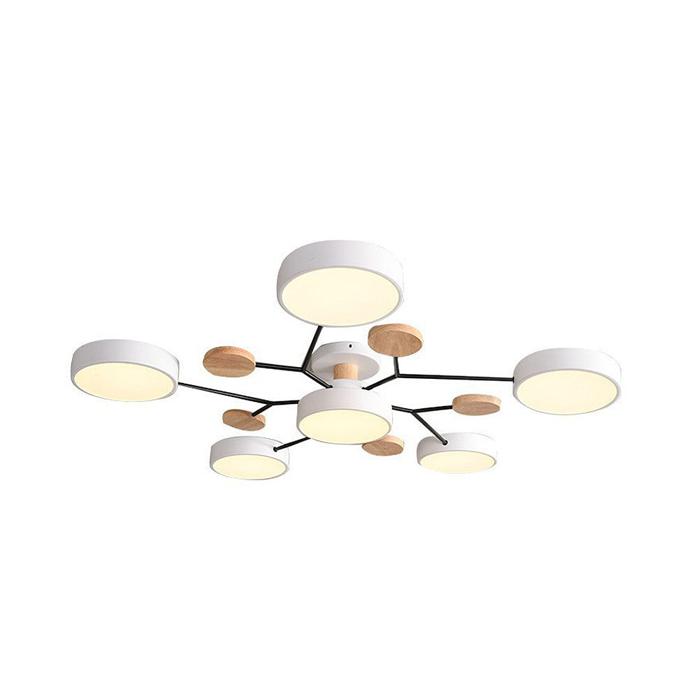 Contemporary Multi-Head Round Iron LED Semi-Flush Chandelier