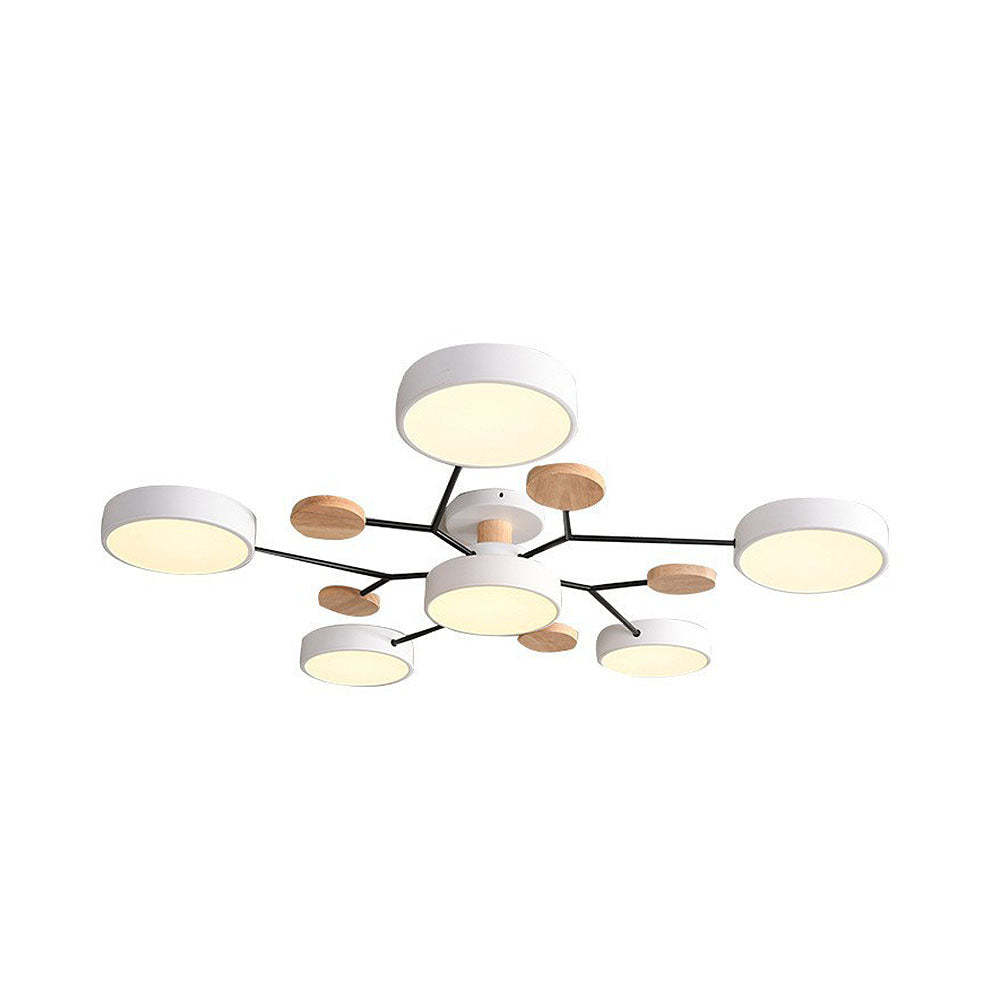 Contemporary Multi-Head Round Iron LED Semi-Flush Chandelier