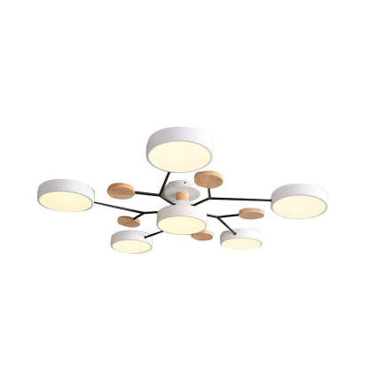 Contemporary Multi-Head Round Iron LED Semi-Flush Chandelier