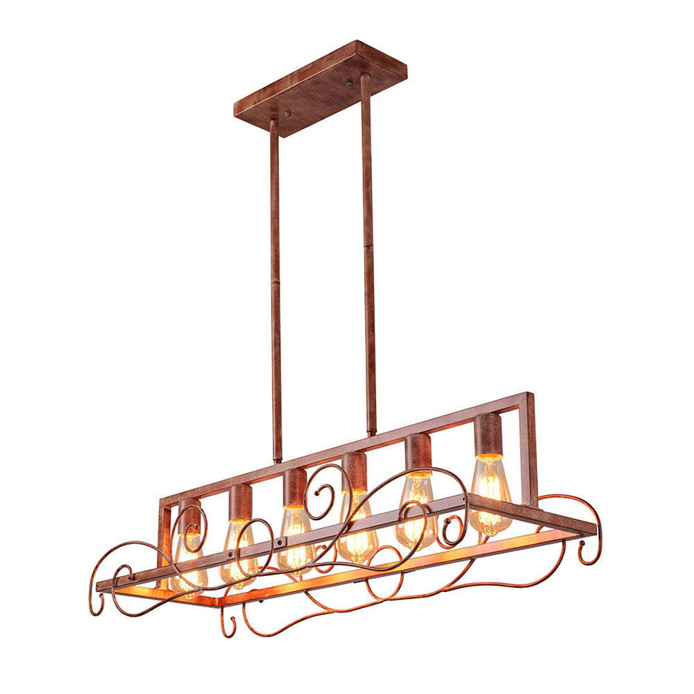 6 Bulbs Brown Metal Kitchen Island Pendant Lights