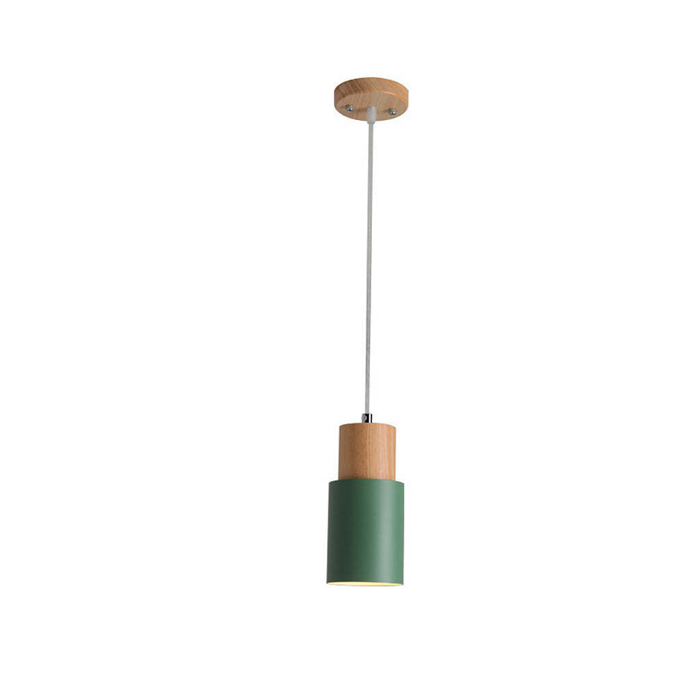 Modern Macaron Cylinder Wood LED Mini Pendant Lighting