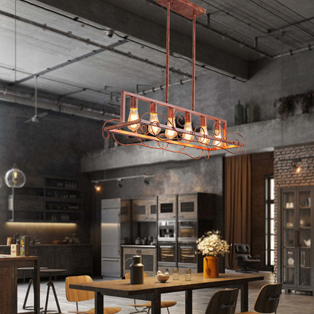 6 Bulbs Brown Metal Kitchen Island Pendant Lights