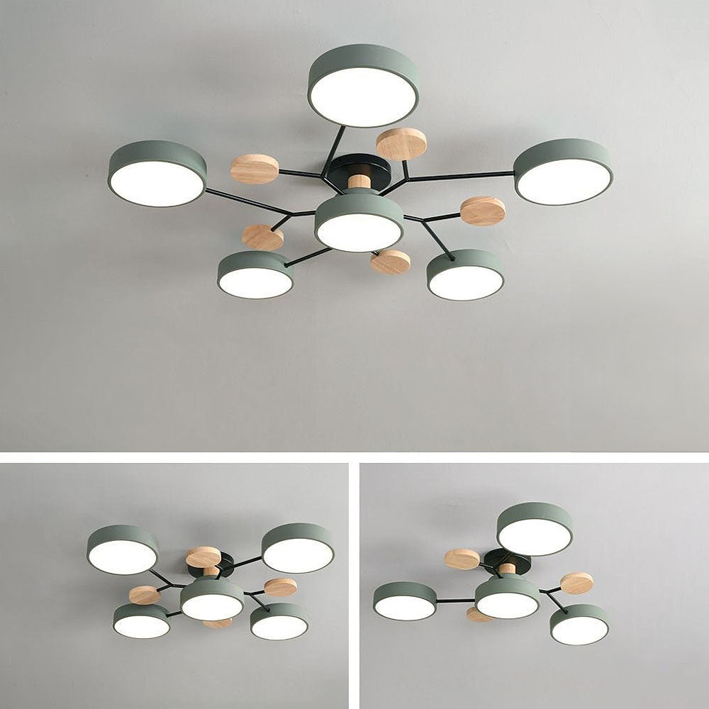 Contemporary Multi-Head Round Iron LED Semi-Flush Chandelier