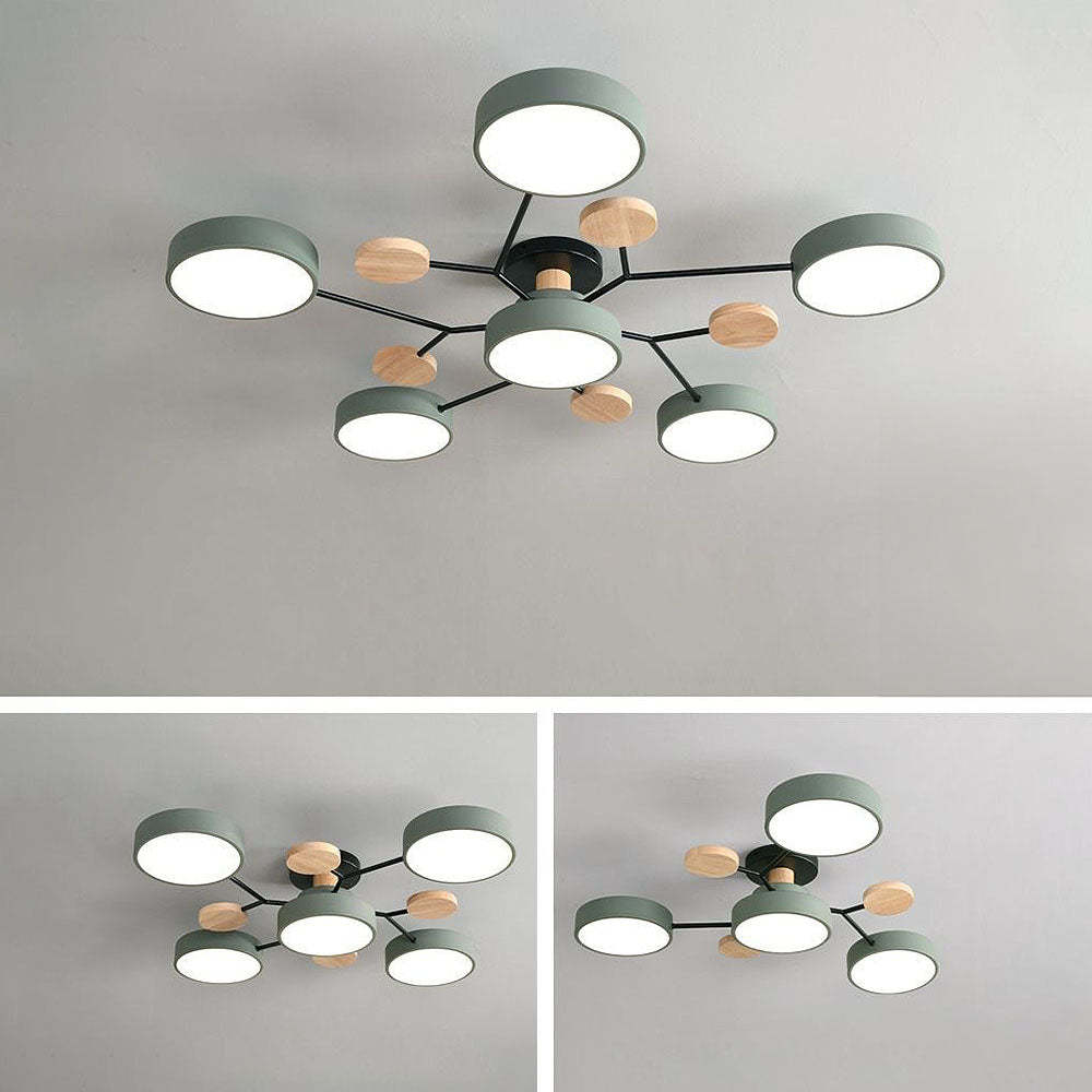 Contemporary Multi-Head Round Iron LED Semi-Flush Chandelier