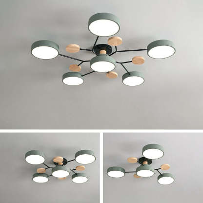 Contemporary Multi-Head Round Iron LED Semi-Flush Chandelier