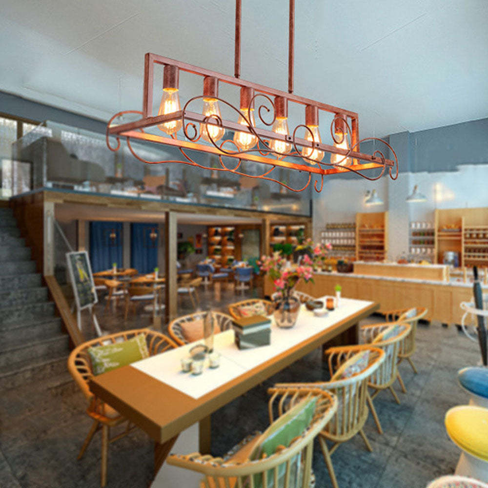 6 Bulbs Brown Metal Kitchen Island Pendant Lights