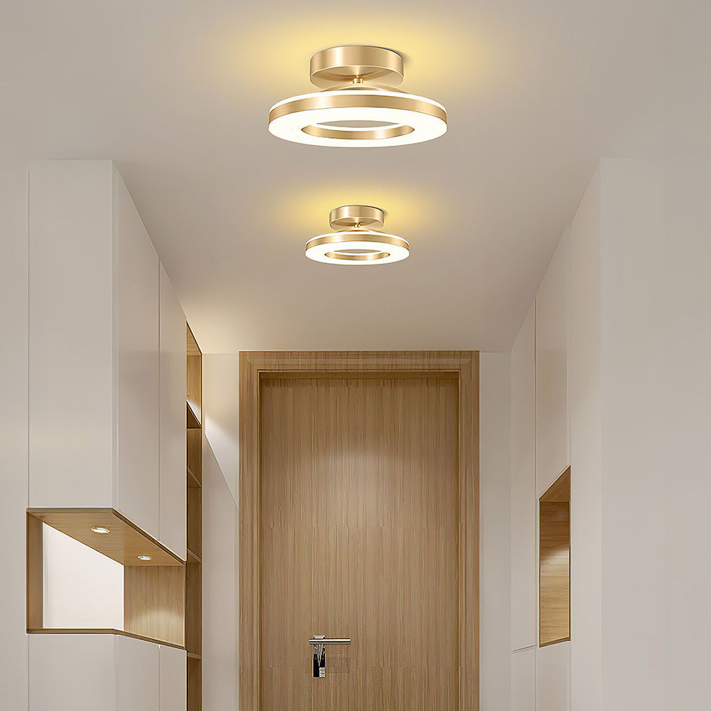 Gold Iron Hallway LED Semi-Flush Ceiling Light