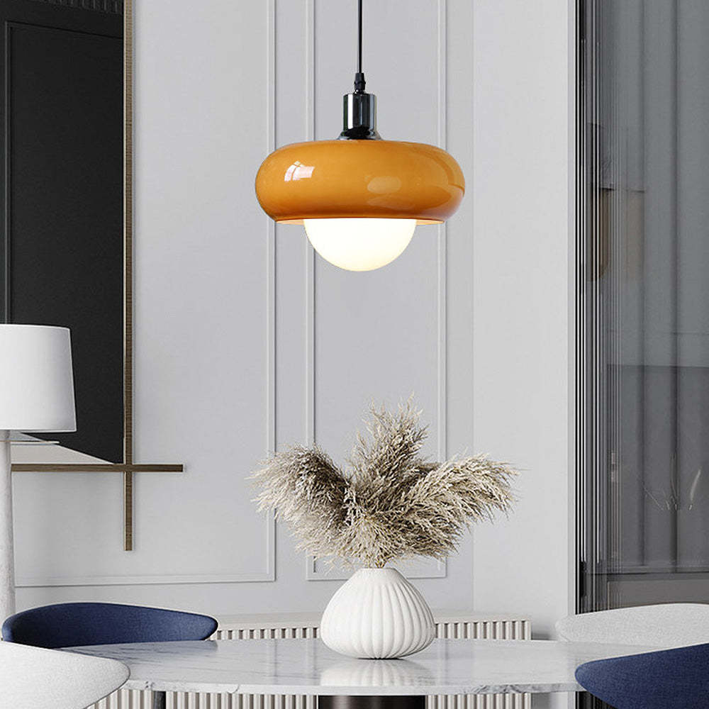 Bauhaus Dome Simple Amber Glass Pendant Light