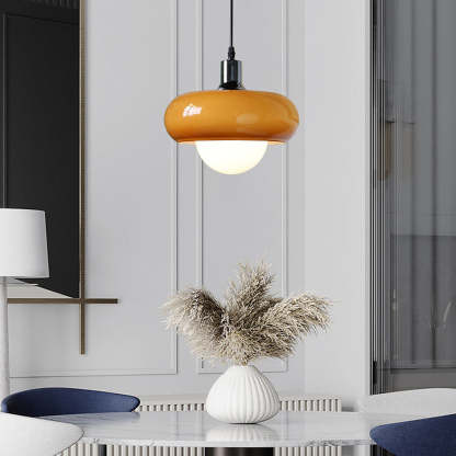 Bauhaus Dome Simple Amber Glass Pendant Light
