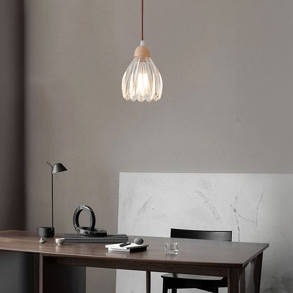 Small Wood Glass Clear Pendant Lights For Bedroom