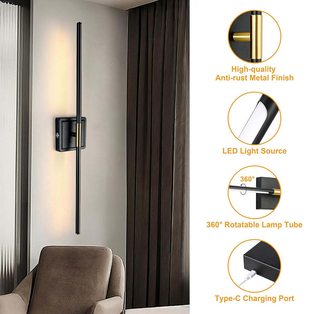 Set of 2 Industrial Black Iron LED Rechargeable Wall Light For Living Room