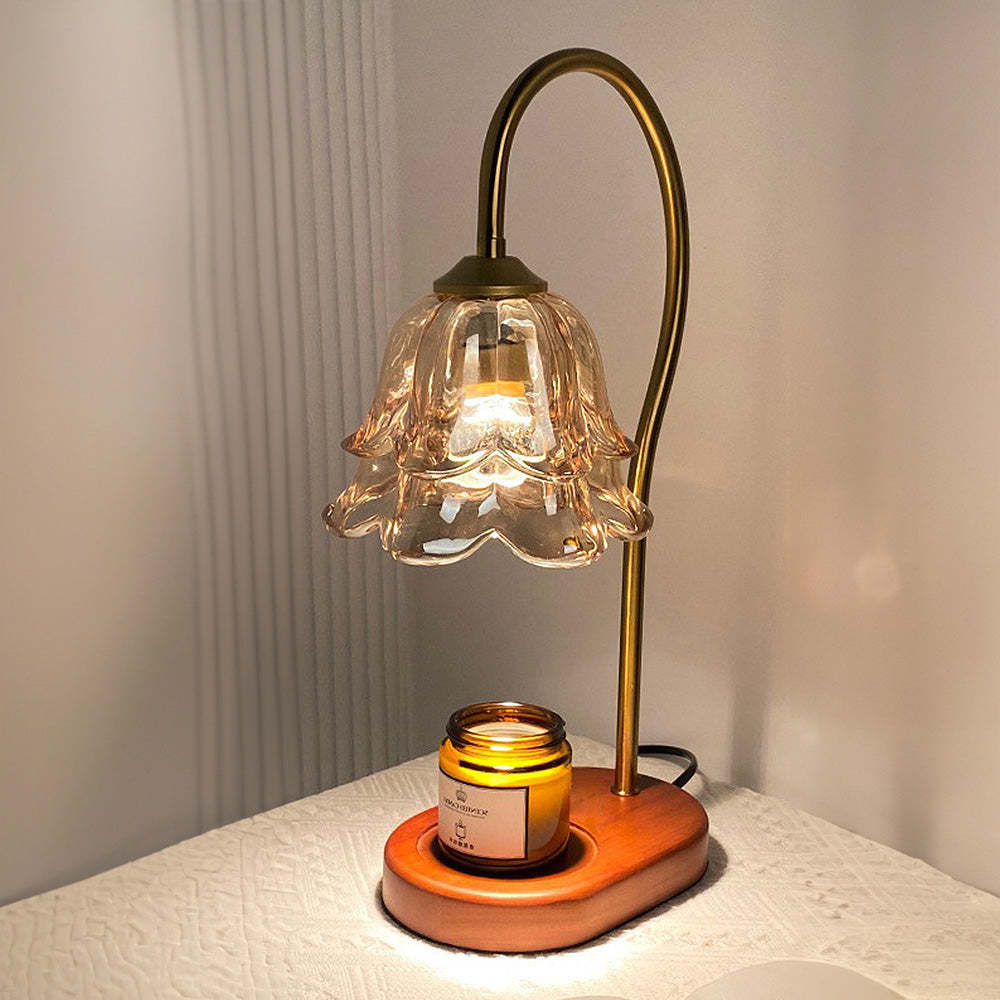 Vintage Mini Glass Flower Shape Wood Candle Warmer Light