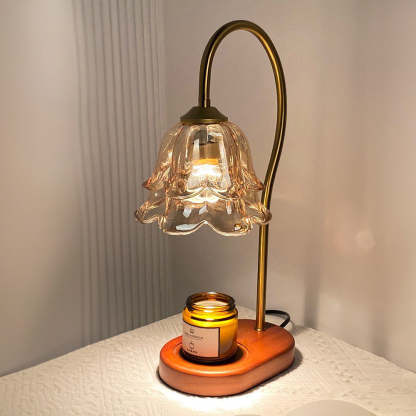 Vintage Mini Glass Flower Shape Wood Candle Warmer Light