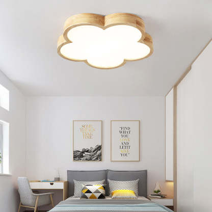 Simple Flowers Wabi-Sabi Wood LED Ceiling Light For Bedroom