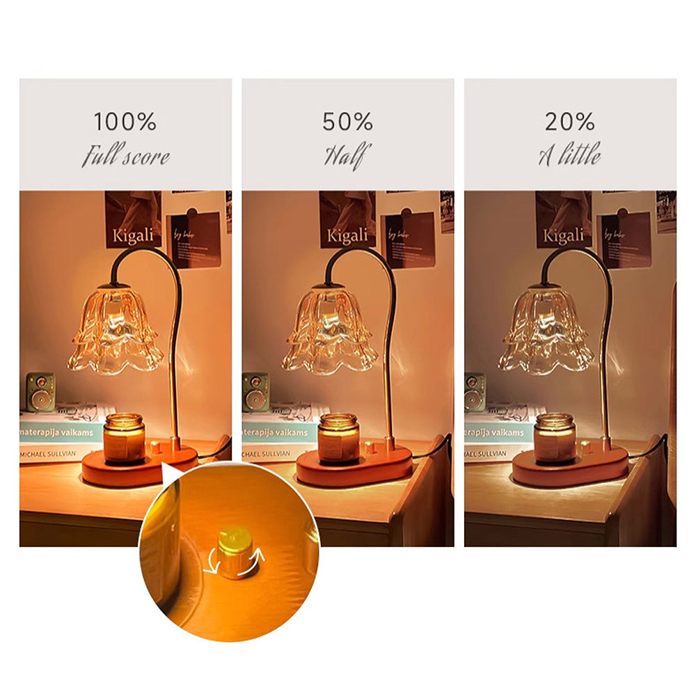 Vintage Mini Glass Flower Shape Wood Candle Warmer Light