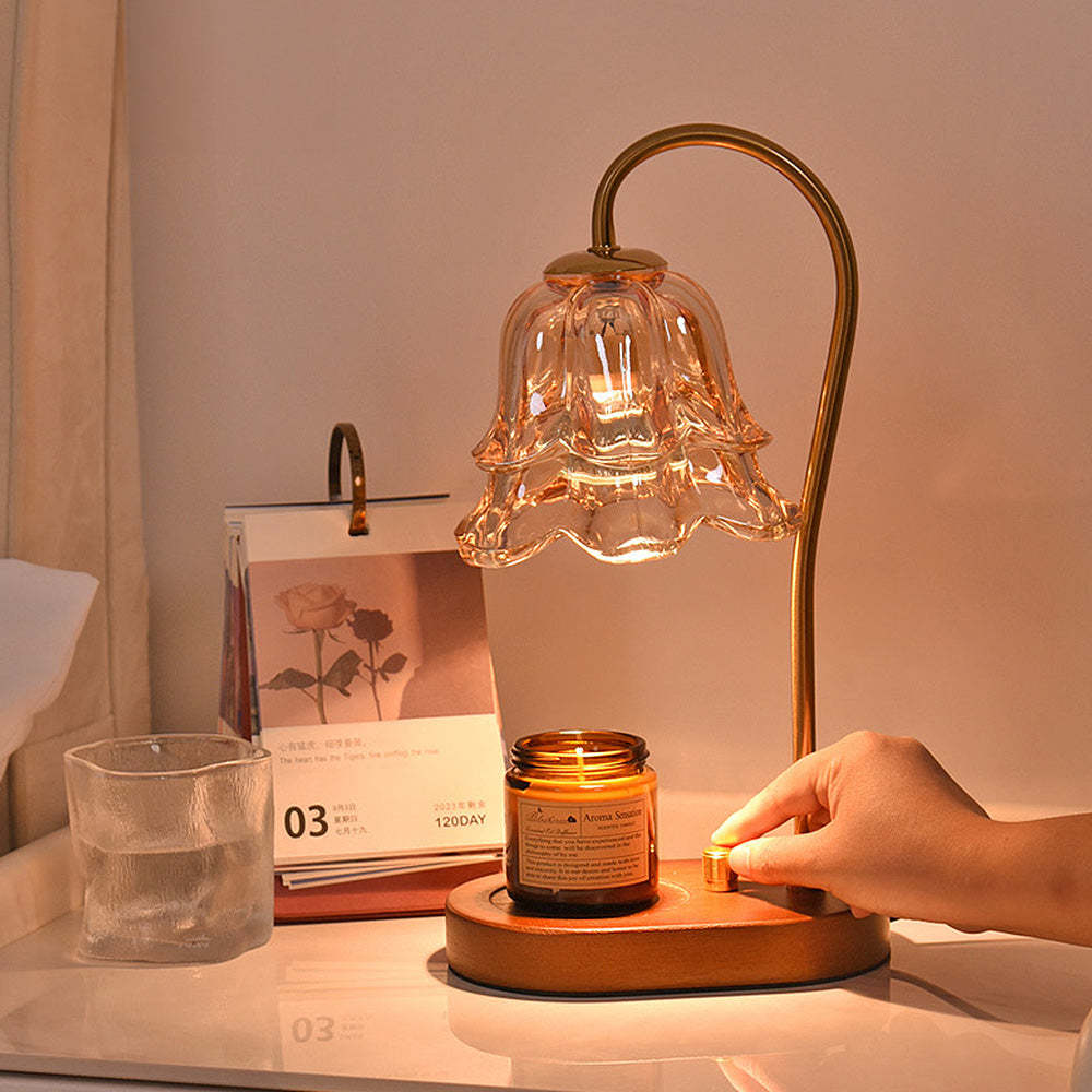 Vintage Mini Glass Flower Shape Wood Candle Warmer Light