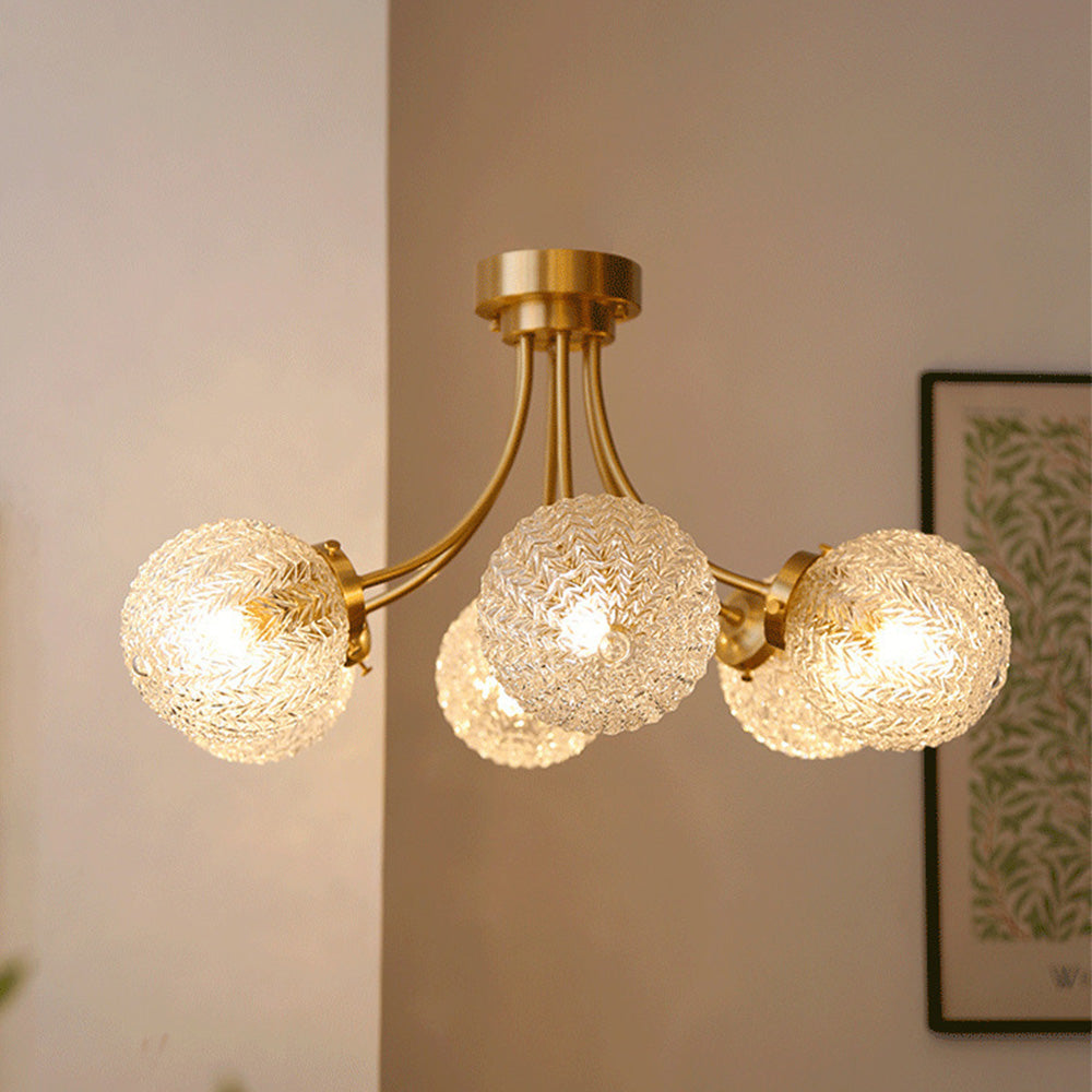 Modern Gold Brass Glass Semi Flush Mount Ceiling Light -Homdiy