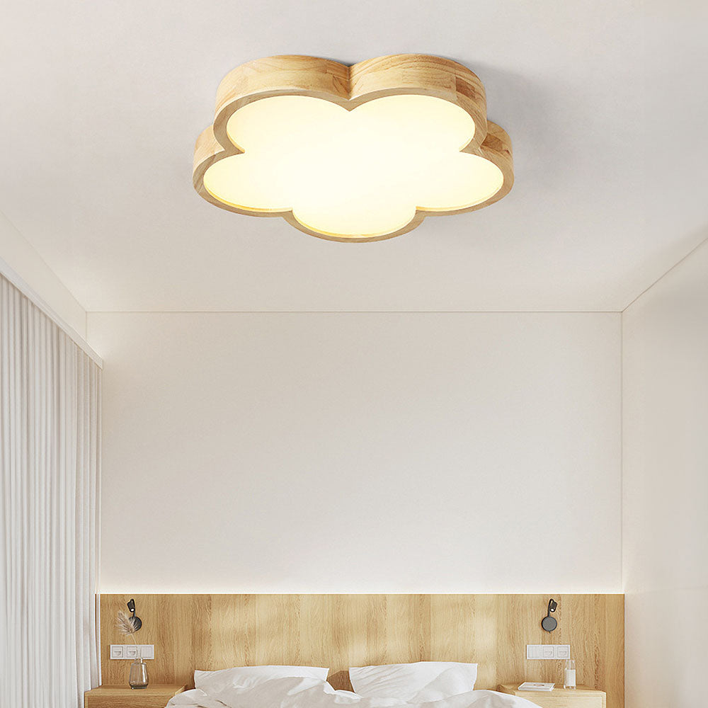 Simple Flowers Wabi-Sabi Wood LED Ceiling Light For Bedroom