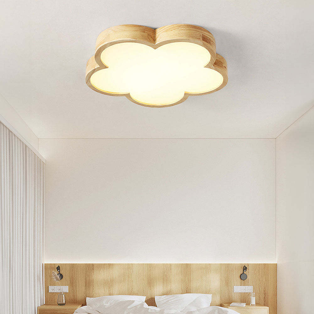 Simple Flowers Wabi-Sabi Wood LED Ceiling Light For Bedroom
