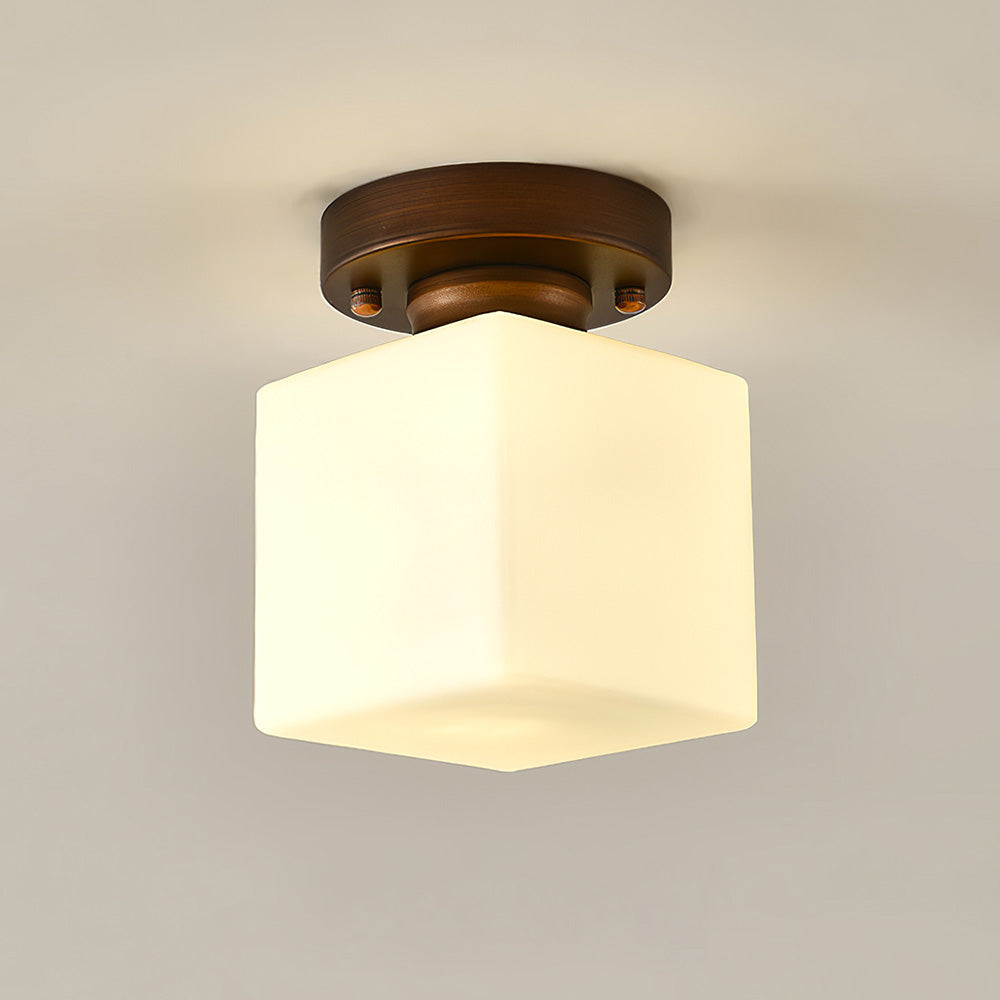 Simple Square White Semi-Flush Hallway Ceiling Light