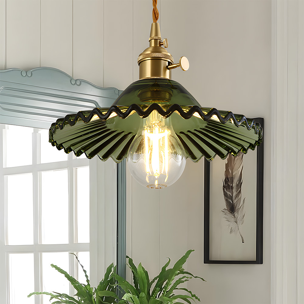 Vintage Elegant Pleated Glass Pendant Light For Living Room