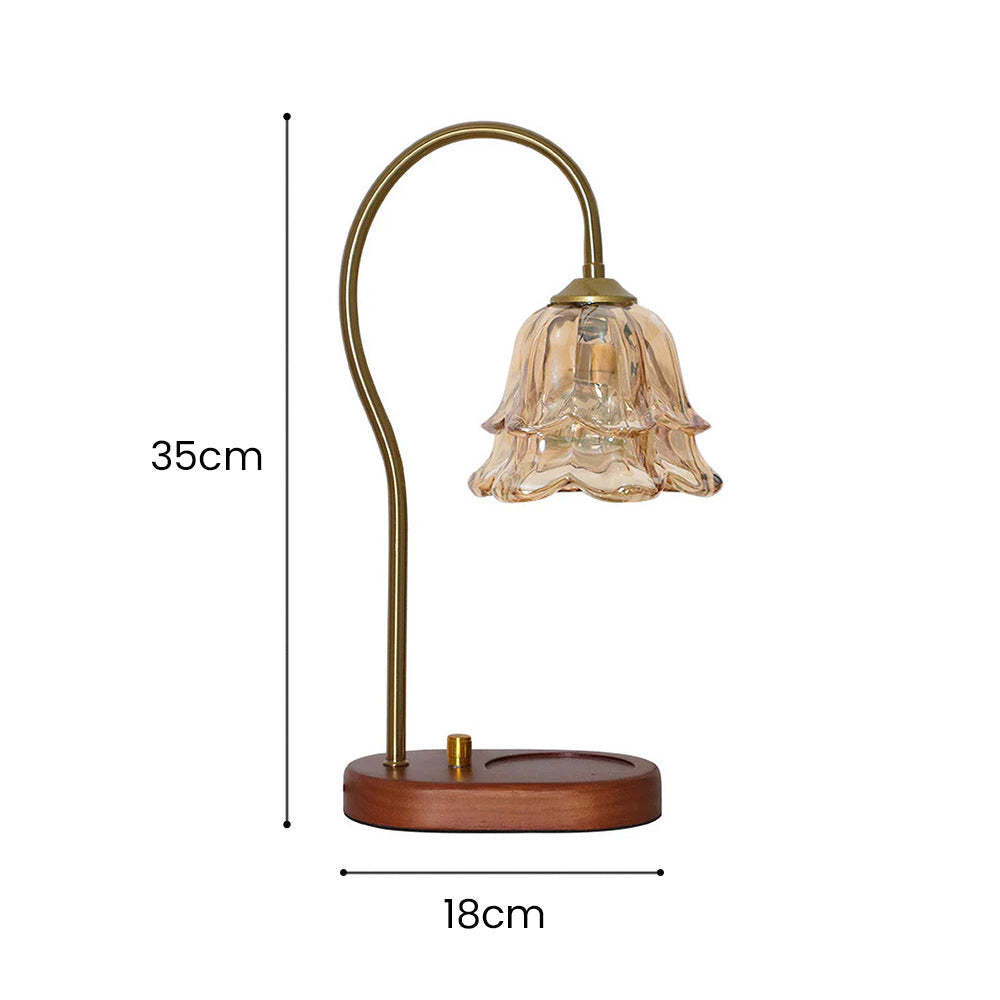 Vintage Mini Glass Flower Shape Wood Candle Warmer Light