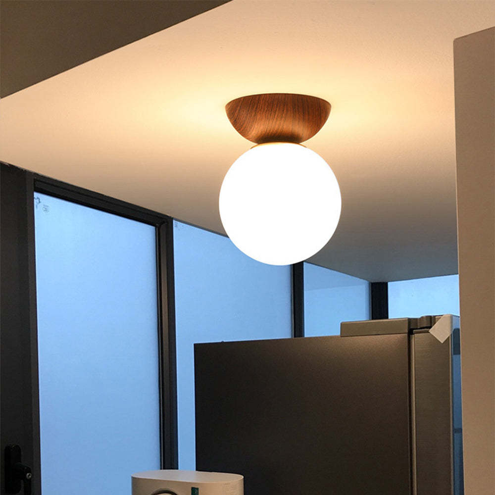 Homdiy Modern Glass Ceiling Light Wood Hallway Semi Flush Ceiling Lights