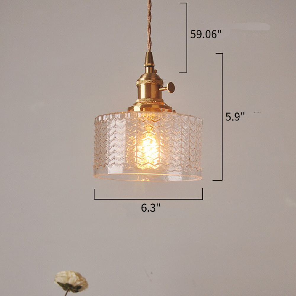 Retro Short Cylinder Wavy Glass Pendant Light -Homdiy