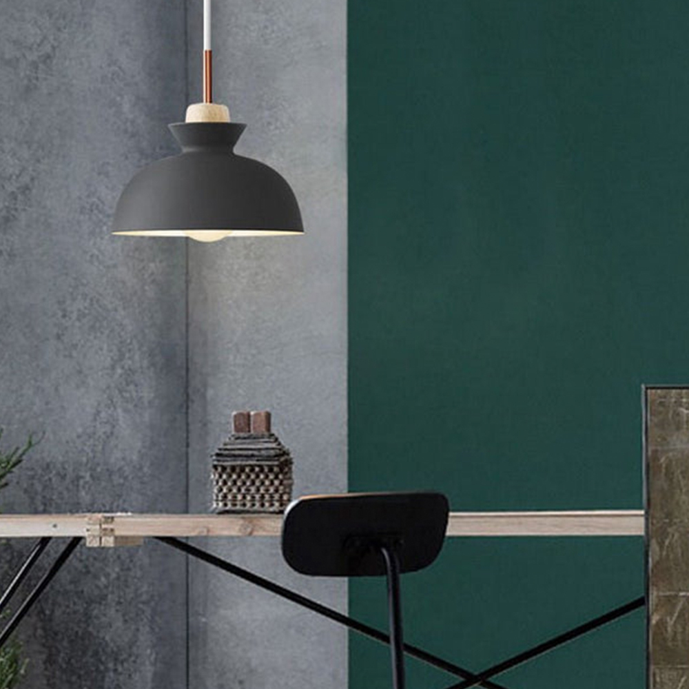 1-Bulb Art Decor Iron And Wood Round Pendant Lights For Dining Room