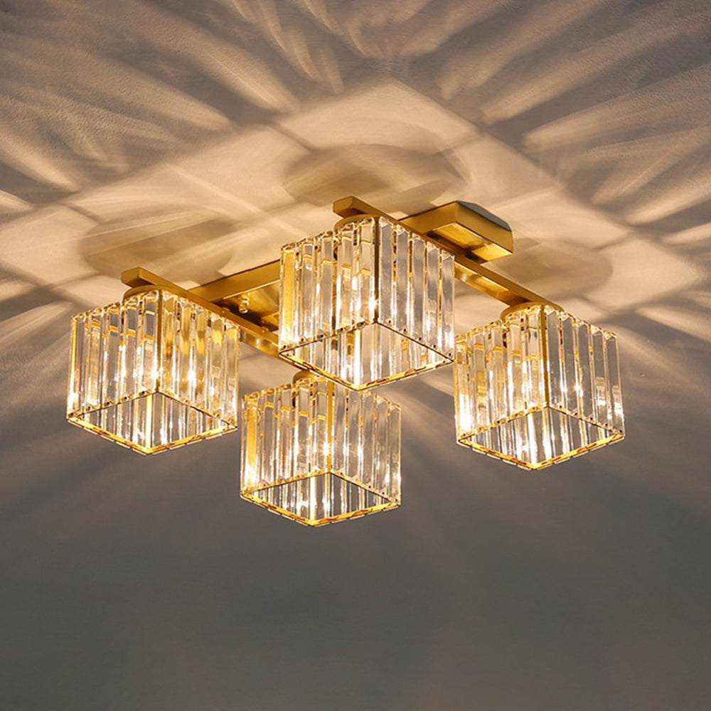 Four Bulbs Cube Crystal Bedroom Ceiling Light