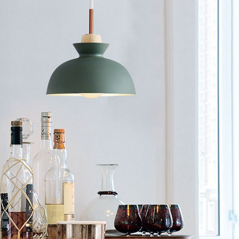 1-Bulb Art Decor Iron And Wood Round Pendant Lights For Dining Room