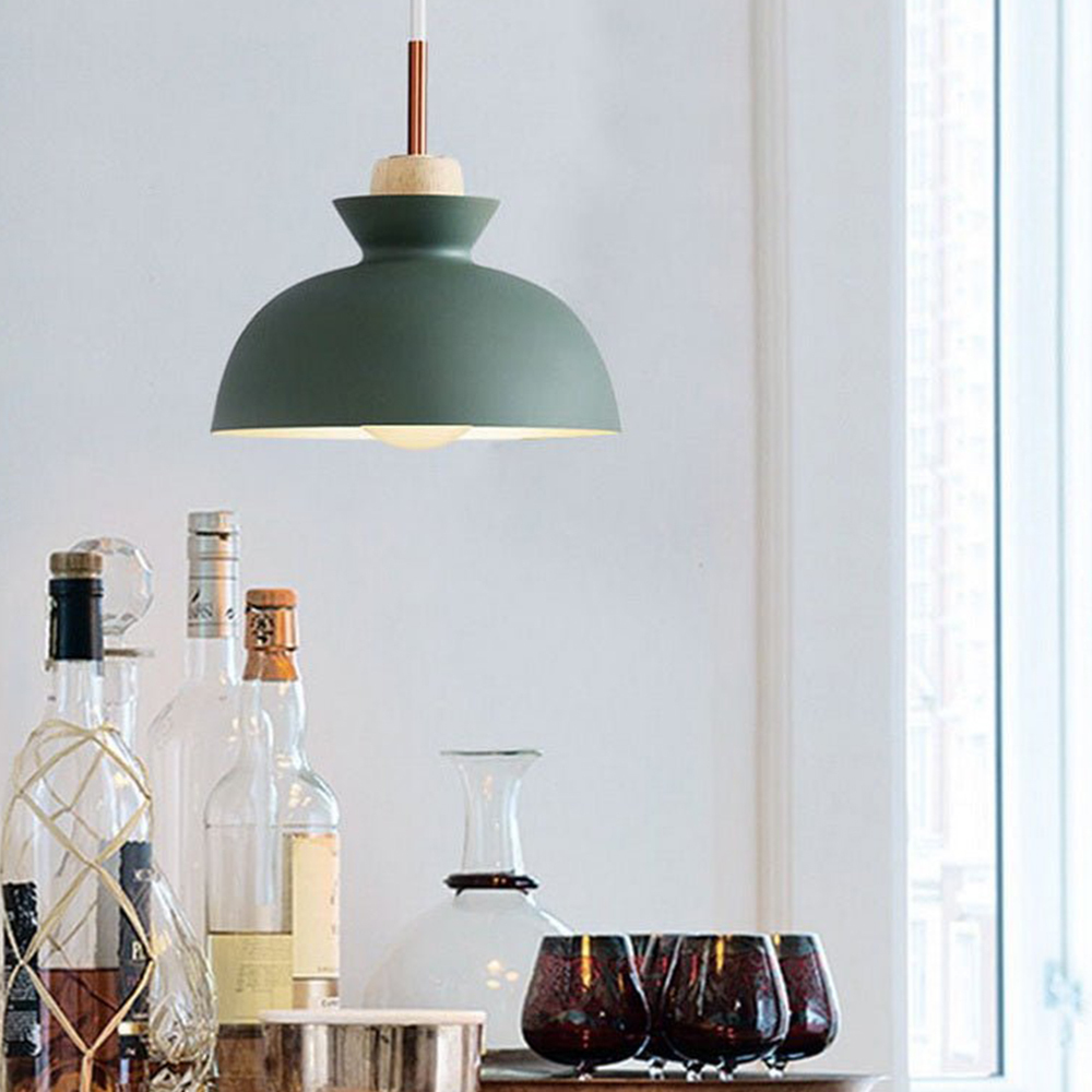 1-Bulb Art Decor Iron And Wood Round Pendant Lights For Dining Room