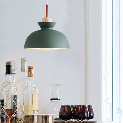 1-Bulb Art Decor Iron And Wood Round Pendant Lights For Dining Room