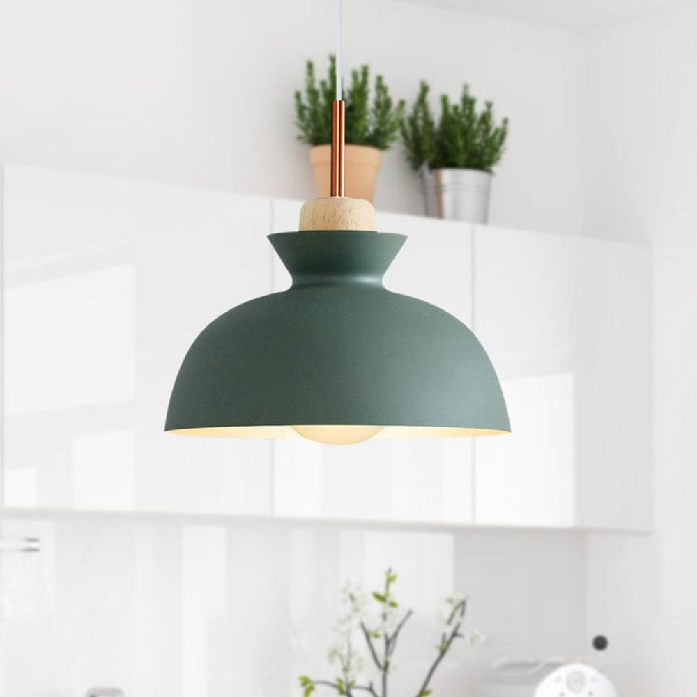 1-Bulb Art Decor Iron And Wood Round Pendant Lights For Dining Room