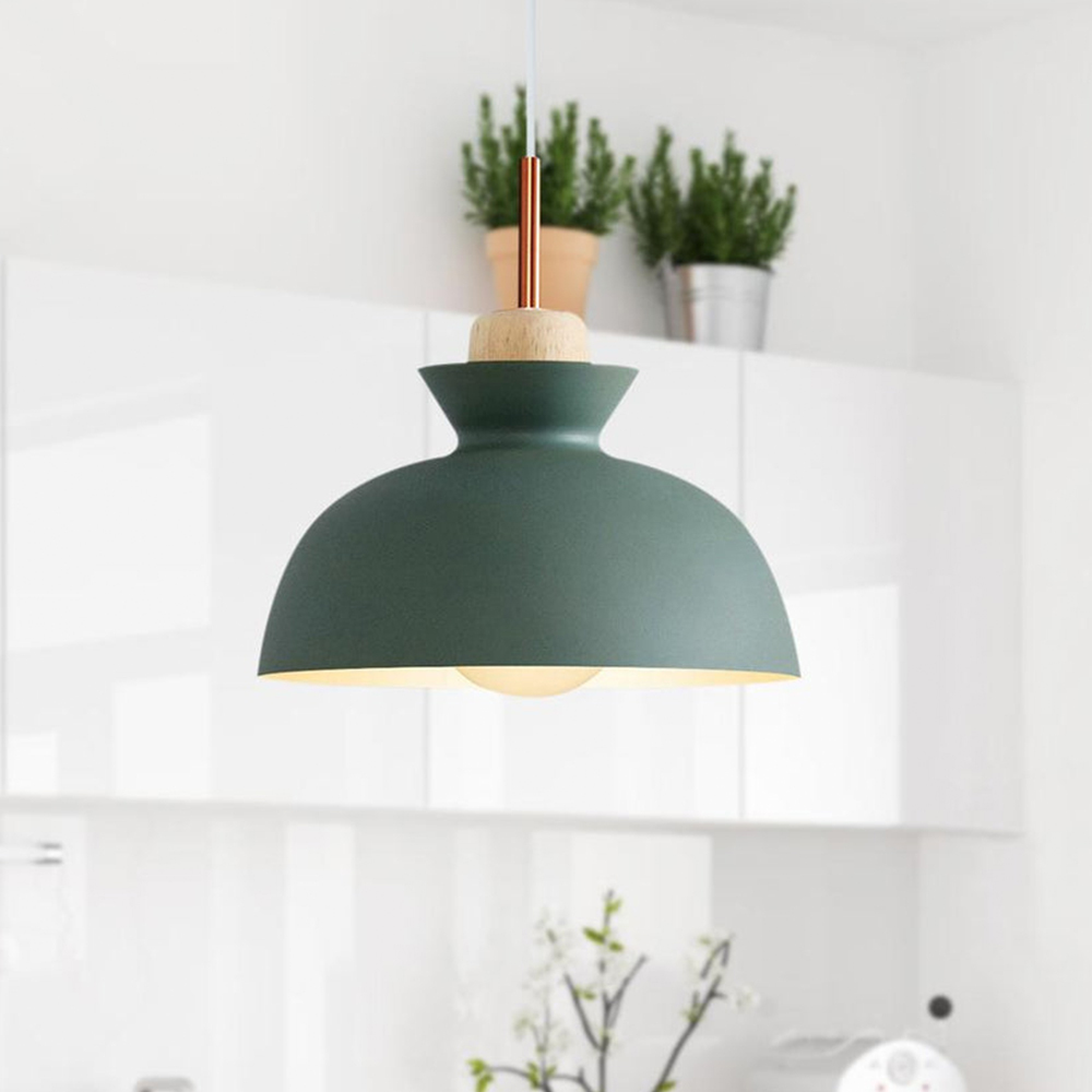 1-Bulb Art Decor Iron And Wood Round Pendant Lights For Dining Room