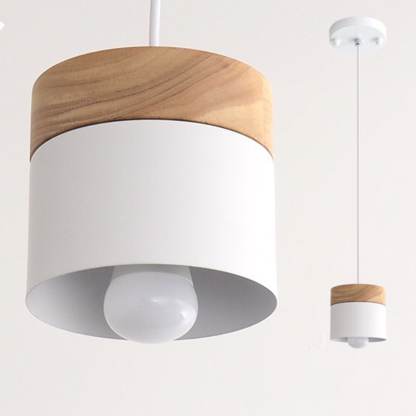 Simple Cylindrical Wood Suspension Lamp