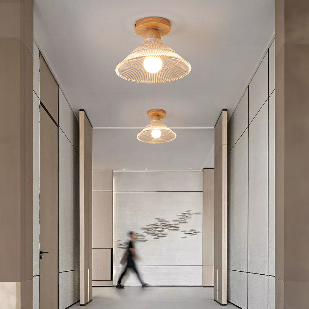 Vintage Wood Glass Ceiling Lights For Hallway