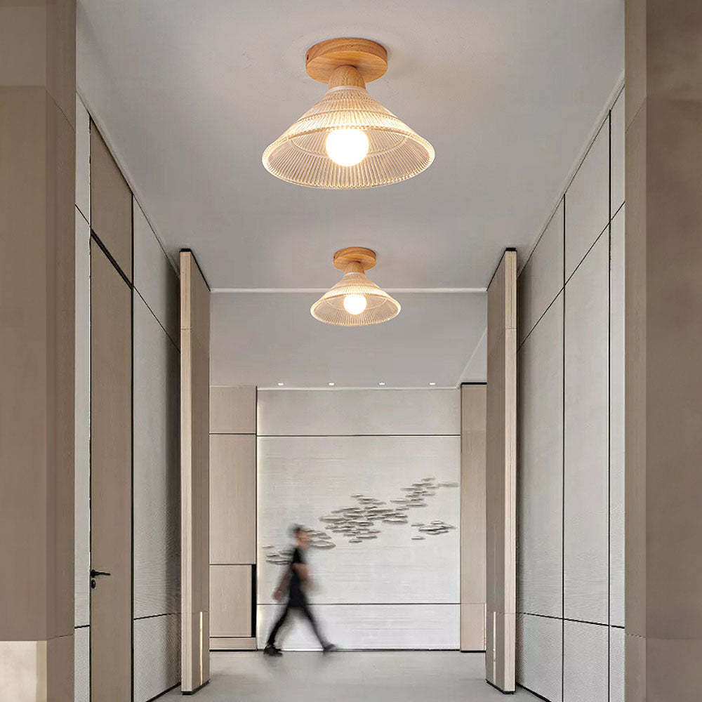 Vintage Wood Glass Ceiling Lights For Hallway